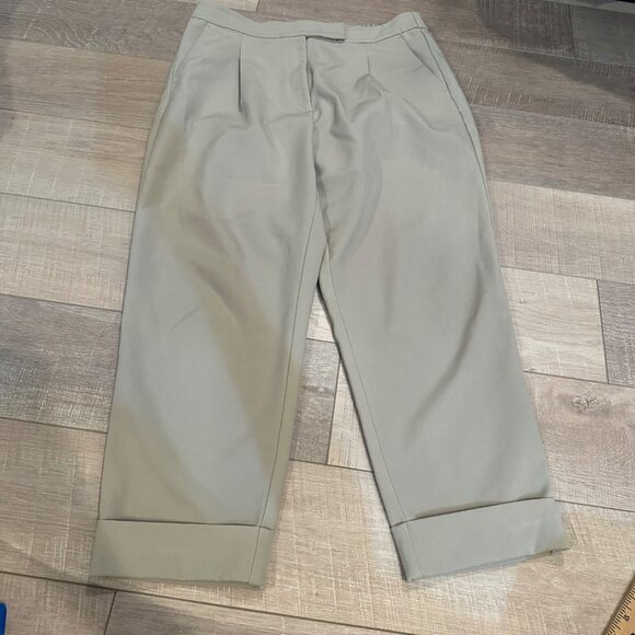 LOFT WOMENS CUFFED TAN HIGH RISE STRAIGHT PANTS LARGE ELASTIC WAIST - Picture 1 of 9